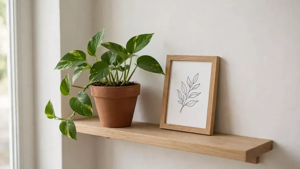Small plant and framed print adding a finishing touch to an entryway